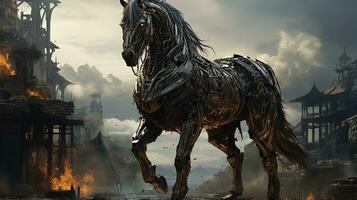 Pferd wild Ritter, Digital Kunst Illustration, generativ ai foto