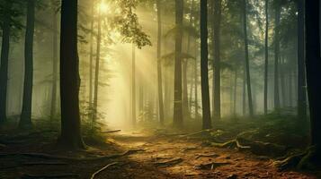 neblig nebelig Wald Wald ai generiert foto