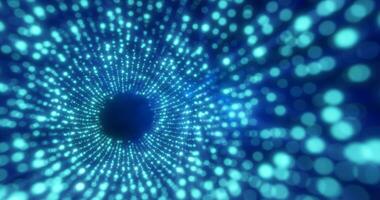 Tunnel von Blau Energie Partikel verschwommen Bokeh glühend hell abstrakt Hintergrund foto