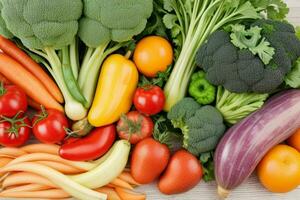 Komposition mit ein Vielfalt von organisch Gemüse und Früchte. Profi Foto