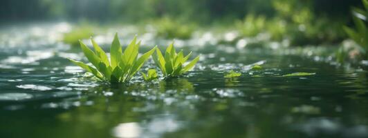 verschwommen Bild von natürlich Hintergrund von Wasser und Pflanzen. ai generiert foto