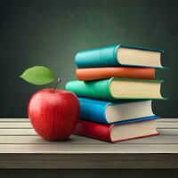 Bücher, Apfel und Tafel Thema zurück zu Schule Konzept, großartig zu verwenden zum Geschäft, Präsentationen, Webseiten, Blogs usw. ai generiert Bild foto