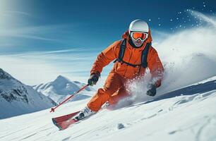 Skifahrer auf Schnee und Sonne foto