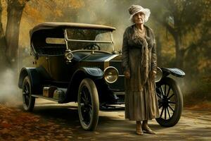 ausgezeichnet amerikanisch alt Frau Auto 1920 Jahr. generieren ai foto