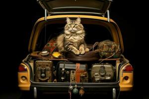 Katze Haustier Sitzung Kofferraum Wagen. generieren ai foto