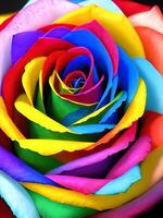 Makro von Regenbogen Rose Blume und bunt Blütenblätter zum Hintergrund foto