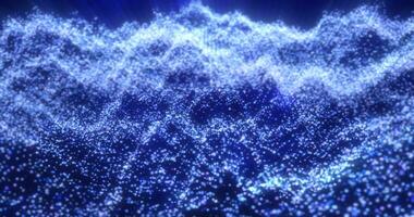 Blau Wellen von Energie Partikel magisch glühend hoch Technik futuristisch Licht Punkte abstrakt Hintergrund foto