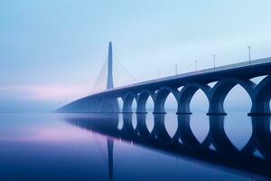silhouettiert Brücken Kontrast gegen subtil Ändern Himmel Farbverläufe im minimalistisch Schönheit foto