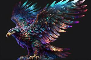 majestätisch Adler hochfliegend furchtlos im das dunkel, neu gedacht durch industriell Licht und Magie. generativ ai foto