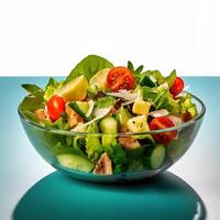 frisch Salate im Schüssel. generativ ai foto