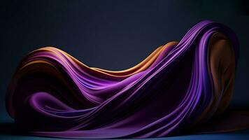 generativ ai. dynamisch und fließend Kunstwerk Hintergrund mit ein glatt lila Stoff weht im das Wind foto