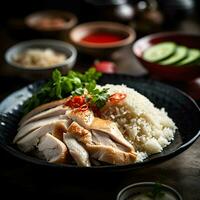 khao mun gai oder hainanese Hähnchen Reis thailändisch Essen, mit generativ ai foto