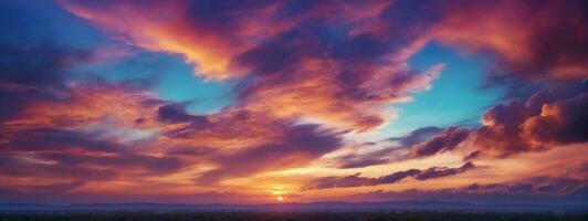 Hintergrund von bunt Himmel Konzept dramatisch Sonnenuntergang mit Dämmerung Farbe Himmel und Wolken. ai generiert foto