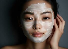 ein schön asiatisch Frau mit ein Gesicht Maske foto