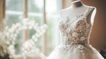 Hochzeit drees, Braut- Kleid Stil und maßgeschneidert Mode, Weiß maßgeschneidert Ball Kleid im Ausstellungsraum, Schneider passend zu, Schönheit und Hochzeit foto