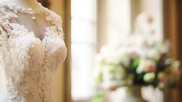 Hochzeit drees, Braut- Kleid Stil und maßgeschneidert Mode, Weiß maßgeschneidert Ball Kleid im Ausstellungsraum, Schneider passend zu, Schönheit und Hochzeit foto