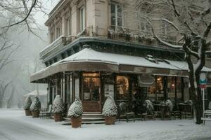 Winter gemütlich Cafe Terrasse. generieren ai foto