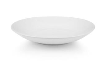 Weiß Keramik Teller isoliert auf Weiß Schwarzgrund. foto