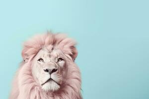 Löwe auf Pastell- Blau Farbe Hintergrund minimalistisch ai generativ foto