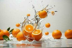 Wasser Spritzen auf Orange Frucht. Profi Foto