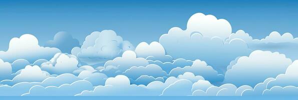 horizontal Banner mit Blau Himmel und Weiß Wolken im Schnitt Papier Stil, Wohnung. foto