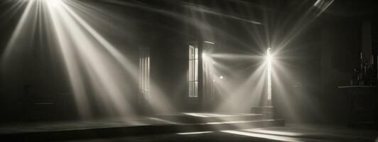 abstrakt schön Strahlen von Licht auf schwarz Hintergrund.. ai generiert foto