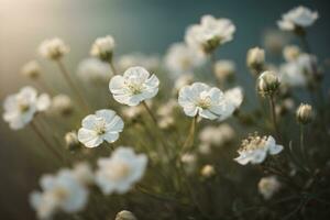 Gypsophila trocken wenig Weiß Blumen Licht Makro. ai generiert foto