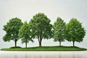 einstellen von Grün Bäume isoliert auf Weiß Hintergrund. anders Arten von Baum Sammlung. ai generiert foto