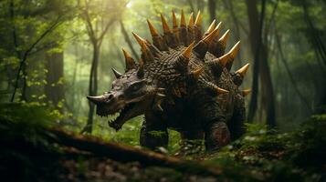 Foto von Stegosaurus rex im das Dschungel. generativ ai