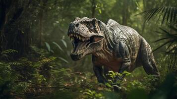 Foto von Tyrannosaurus rex rex im das Dschungel. generativ ai