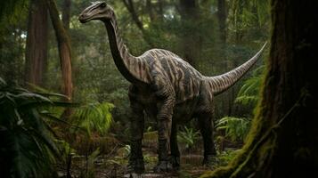 Foto von Brontosaurus rex im das Dschungel. generativ ai