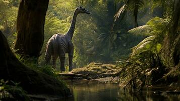 Foto von Brachiosaurus rex im das Dschungel. generativ ai