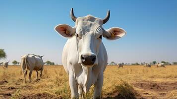 Foto von ein Zebu Brahman das Vieh im das Ackerland. generativ ai