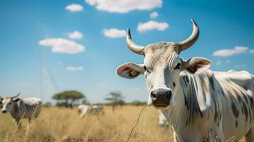 Foto von ein Zebu Brahman das Vieh im das Ackerland. generativ ai