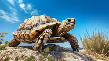 Foto von ein Schildkröte unter Blau Himmel. generativ ai