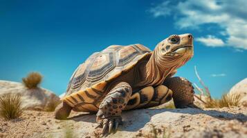 Foto von ein Schildkröte unter Blau Himmel. generativ ai