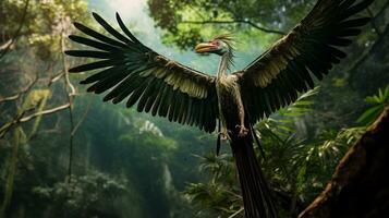 Foto von Archaeopteryx rex im das Dschungel. generativ ai