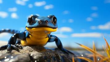 Foto von ein Salamander unter Blau Himmel. generativ ai