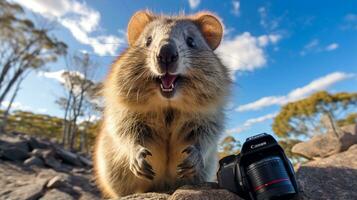 Foto von ein Quokka unter Blau Himmel. generativ ai