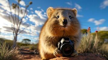 Foto von ein Quokka unter Blau Himmel. generativ ai