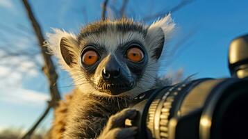 Foto von ein Lemur unter Blau Himmel. generativ ai