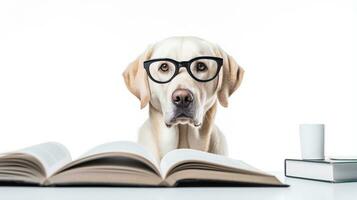 Foto von ein Labrador Retriever Hund mit Brille isoliert auf Weiß Hintergrund. generativ ai