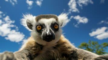 Foto von ein Lemur unter Blau Himmel. generativ ai