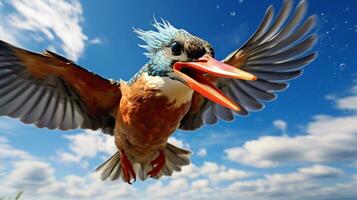 Foto von ein Eisvogel unter Blau Himmel. generativ ai