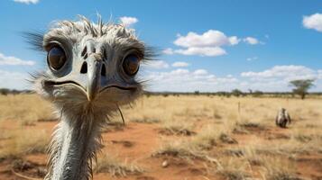 Foto von ein Emu im das Ackerland. generativ ai