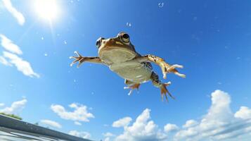 Foto von ein Frosch unter Blau Himmel. generativ ai