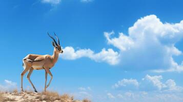 Foto von ein Gazelle unter Blau Himmel. generativ ai