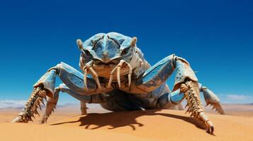 Foto von ein Wüste Skorpion im ein Wüste mit Blau Himmel. generativ ai