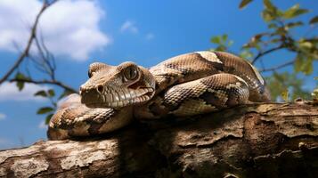 Foto von ein Boa Constrictor unter Blau Himmel. generativ ai