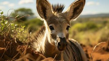 Nahansicht Foto von ein Zonkey suchen irgendein Richtung. generativ ai